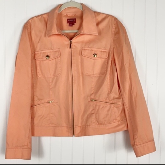 Chaps Cotton Peach Full Front Zip Closure Long Sleeve Denim Jacket - Picture 14 of 14